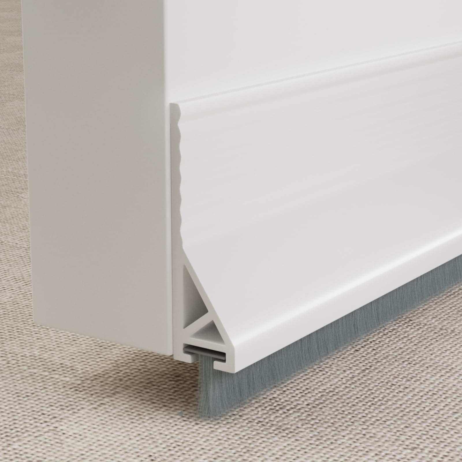 KNEELISA Rubber Door Sweep Exterior & Interior Silicone Adhesive Under Door Draught Excluder with Brush Gap Filler Noise Blocker Soundproofing Sealing Strip White 39" x 1 Pack