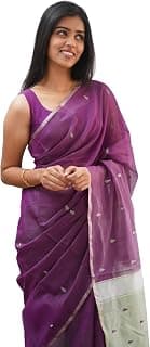 Women's Pure Spun Linen Cotton Saree Jamdani Saree With Attach Unstitch Blouse Piece
