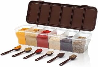 TASTIC Multipurpose 6-in-1 Masala Box for Kitchen| Airtight BPA-Free Plastic 6 Section Storage Container with 6 Spoons, 1800 ml Transparent Pickle Box for Spices| Dry Fruits, Snacks Pack Of 1 Blue