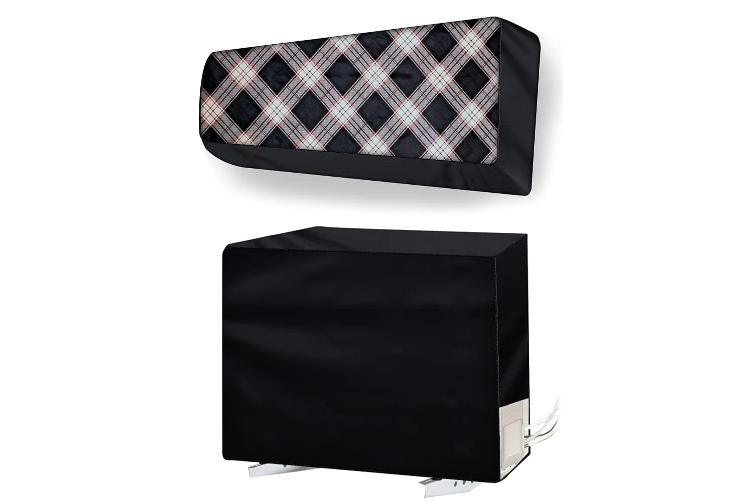 Stylista ac Cover Set of Indoor and Outdoor Unit for 2 ton Capacity Checkered Pattern Cream