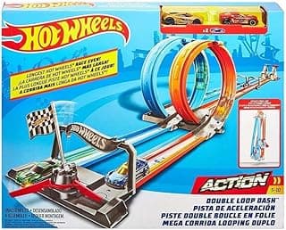 Hot Wheels Dual Loop Dash Drag Racing with 2 Vehicles Playset Action Track Set