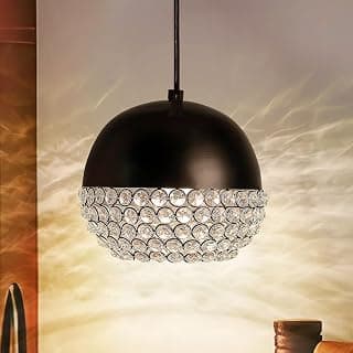 Homesake Crystal Pendant Light - Modern Black Ceiling Lamp, Stylish Home Decor for Living Room, Bedroom, Dining Room, Kitchen, Office, Bar, Restaurant Elegant Lighting Fixture, Contemporary Design