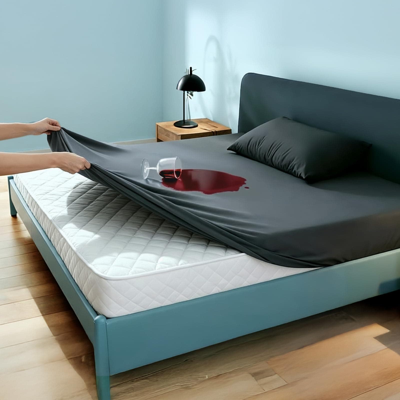 The Sleep Company 100% Waterproof Bamboo Mattress Protector | Upto 10" Deep Pocket | Elastic Fitted Mattress Cover | Noiseless | Smooth Fabric | Machine Washable | Queen | Grey | 75" x 60"