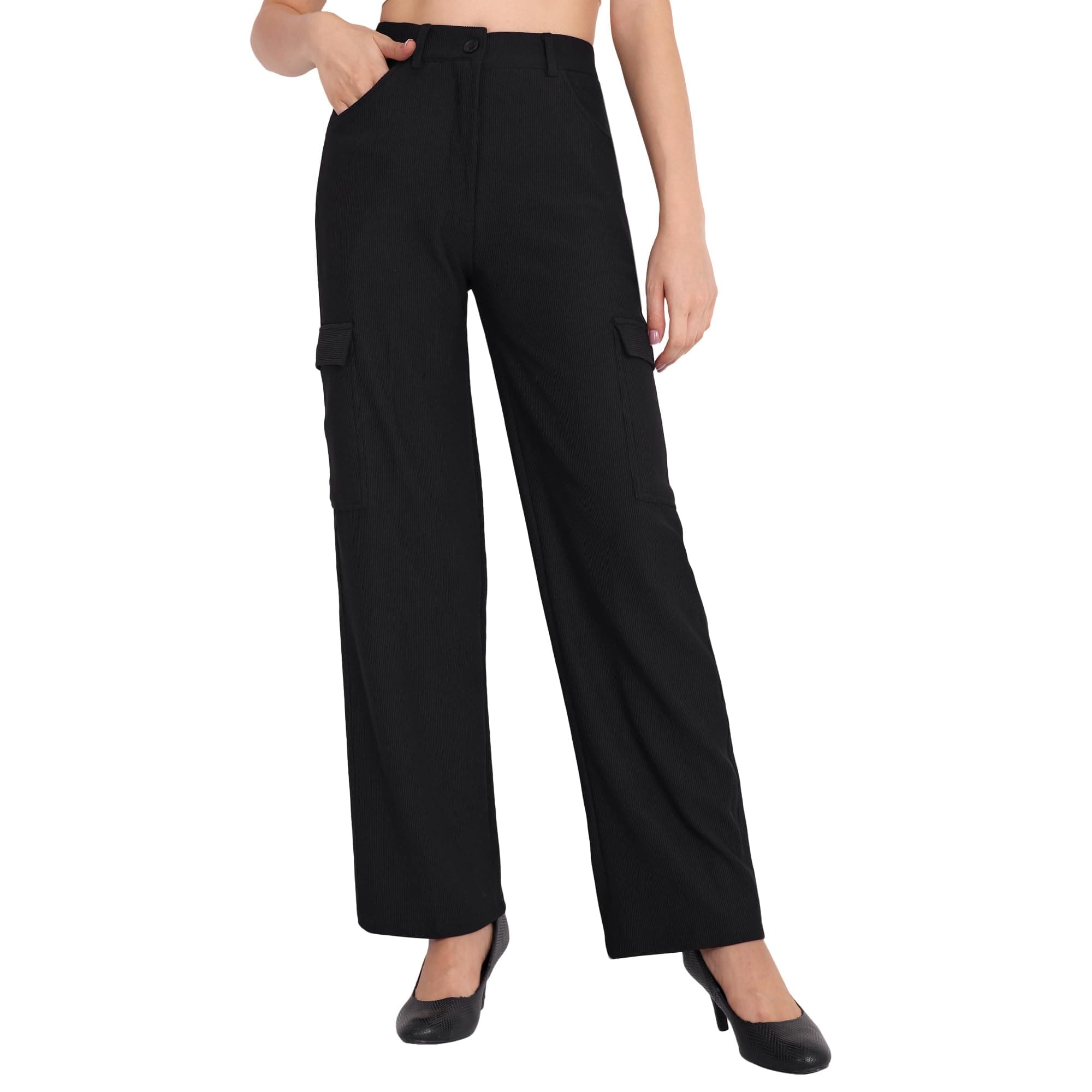 FNOCKS Women Premium Cotton Cargos Wide Leg Loose Fit Cargos Pant/Trousers
