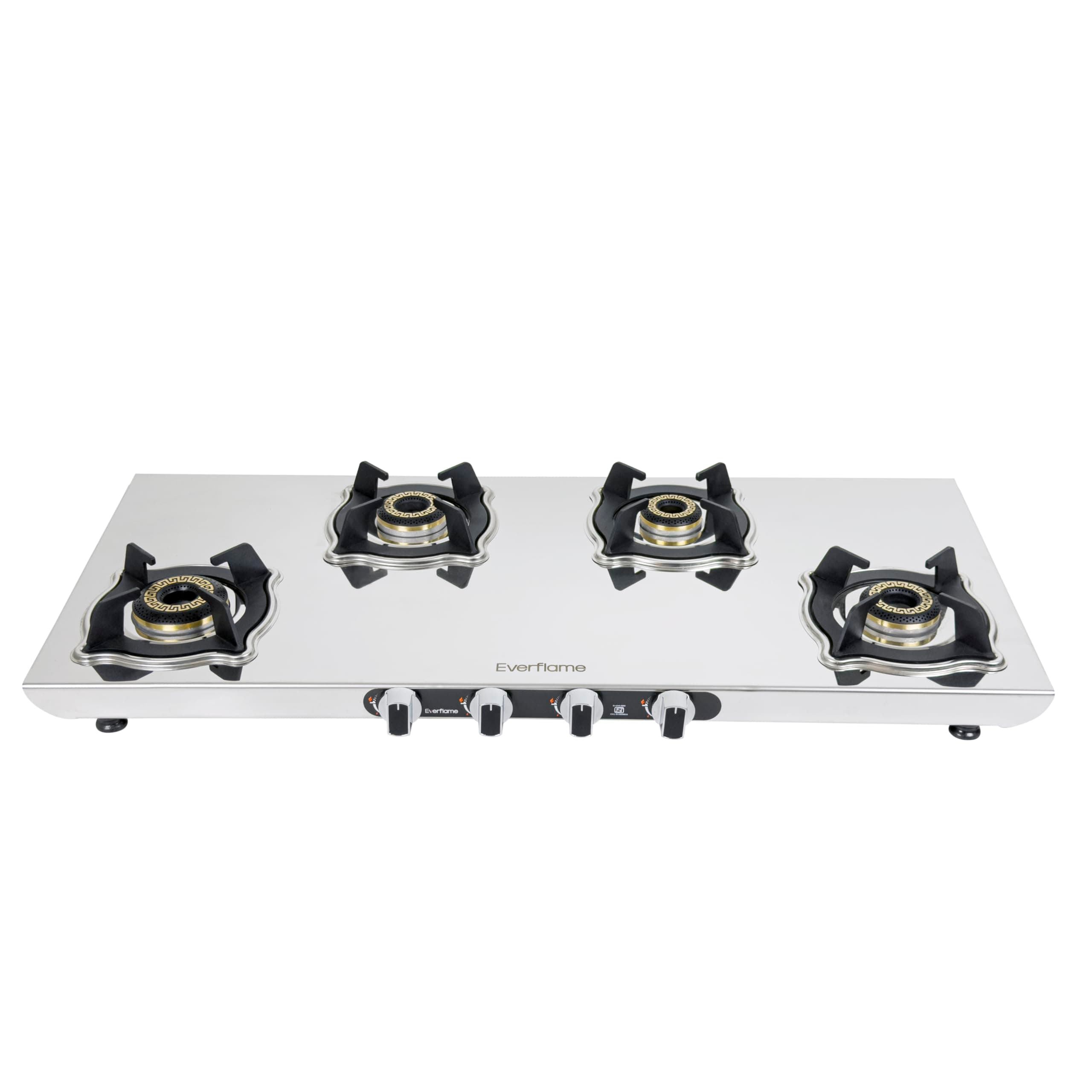 Everflame Marvel 4 Burner Gas Stove(Long) | Manual Ignition | 6G Series Brass Burner | ISI Certified Cooktop | 5 Years Warranty (Body & Burners) + 2 Year Comprehensive Warranty + Doorstep Service