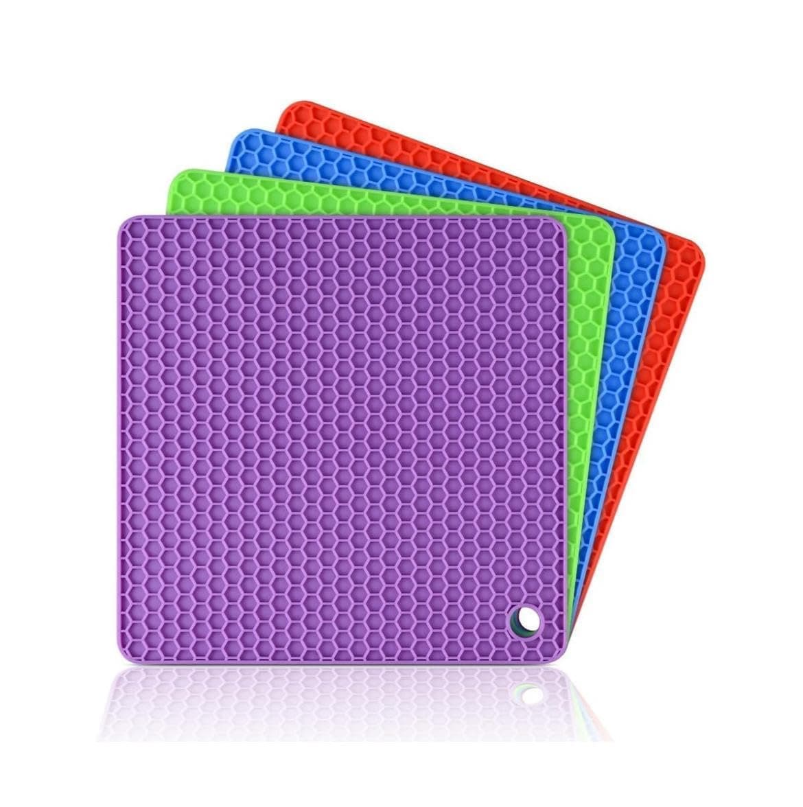 Ality Trivet Mats, 4 Pcs Silicone Table Mats Heat Resistant Hot Pans Non-Slip Pot Holders Placemat for Bowl Dishes Kitchen Cooking Dining - Triangle & Line Mix (Set of4)