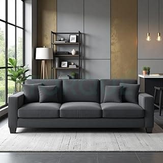 Torque Moscow 3 Seater Fabric Sofa (Dark Grey) 3 Person Sofa, Wooden Sofa Set,Couch for Living Room Furniture | 1 Years Warranty