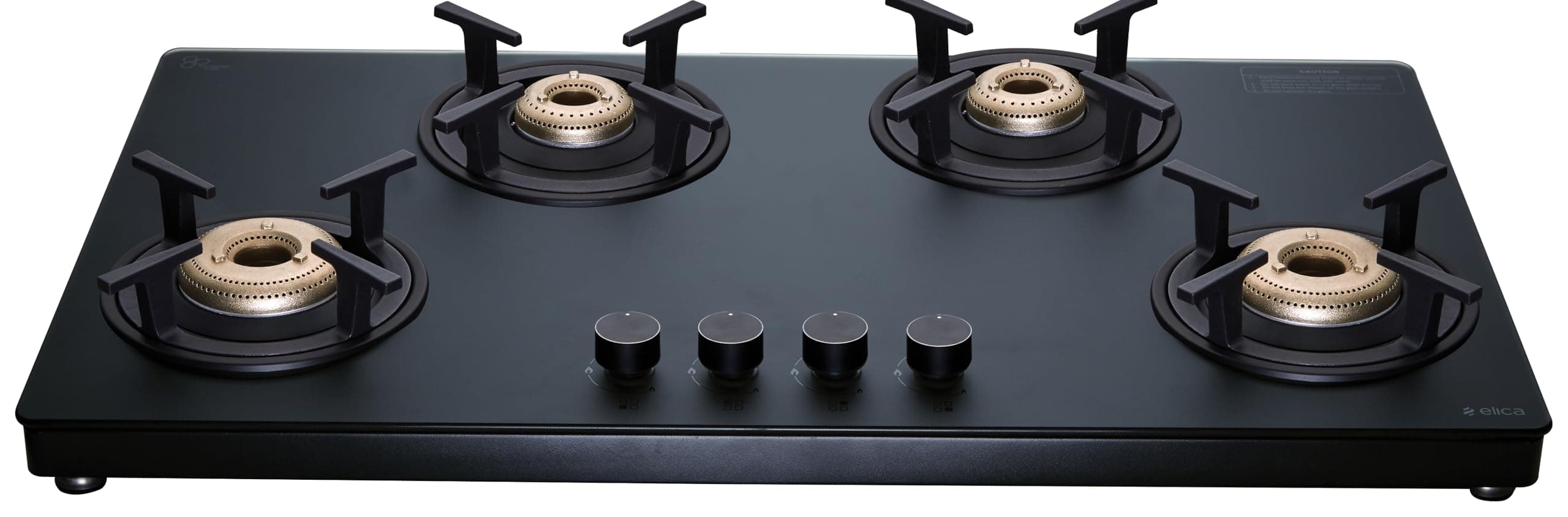 Elica 90cm 4 Burner Gas Stove with Matt Finish Toughened Glass Top | Heavy-Duty Forged Brass Burners | Premium Metallic Knobs | 10 Yr Burner & 5 Yr Glass Warranty | MATT TKN 904 CT VETRO 2J BK | Black