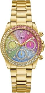 GUESS Stainless Steel Analog Pink Dial Women Watch-Gw0483L4, Gold Band