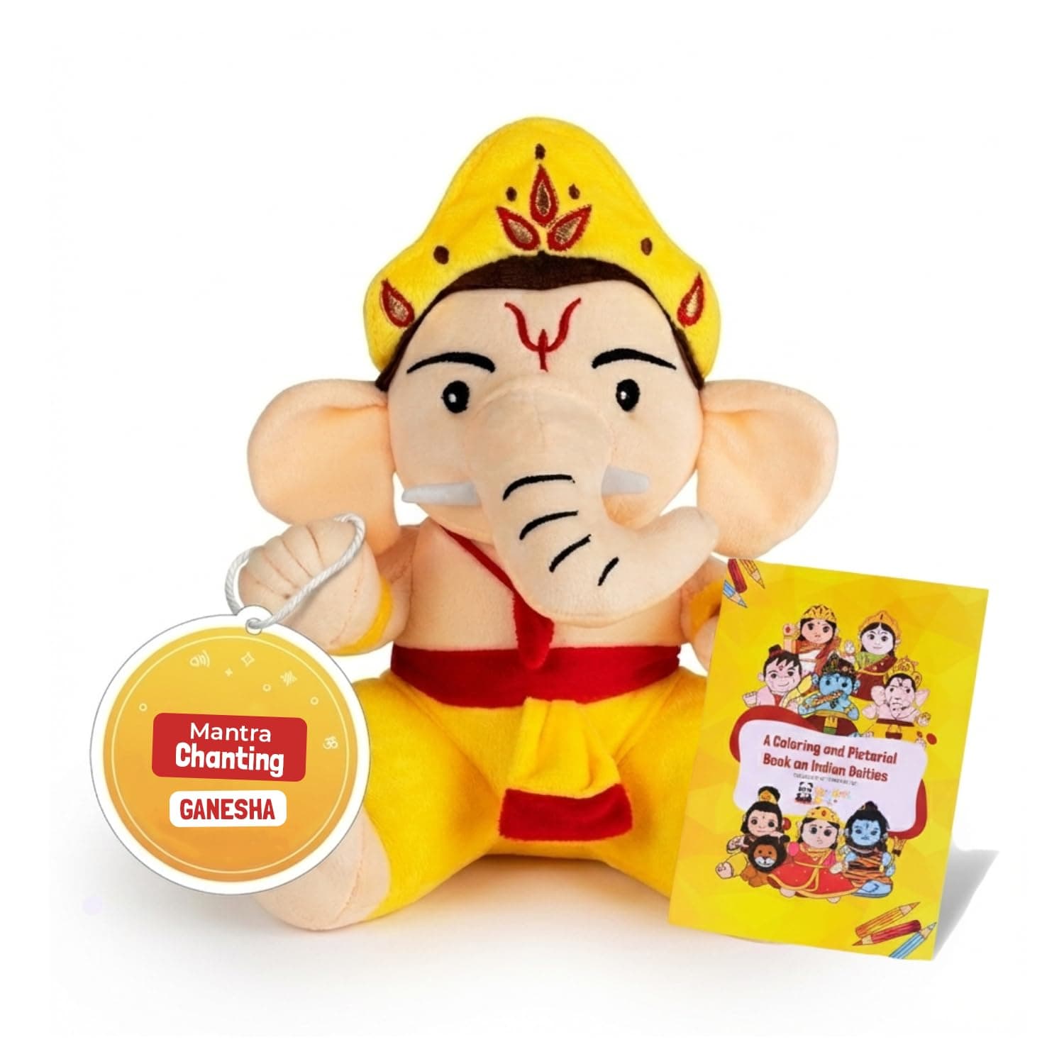 Panda's Box Mantra Chanting Baby Ganesha Soft Toys for Kids |Musical Stuffed Plush Toy for Girl & Boy | Non-Toxic, Safe | Best Birthday Gift for Newborn & Toddlers | Free Colouring Book | Medium 28 CM