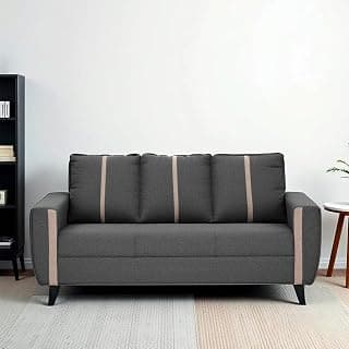 Royaloak Rily Fabric 3 Seater Sofa | Dual Color Sofa 3 Seater with Square Armrest & Super Soft Cushions | Durable & Robust Dark Grey Color Sofa for Living Room with Tapered Legs & Modern Design