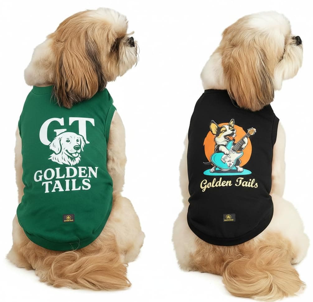 Golden Tails Printed Pet T-Shirts for Dogs and Cats, Dark Green and Black, Set of 2, Large, 18 Inches