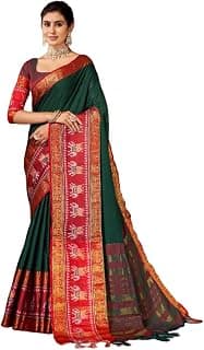 SUPERLAXMI Womens Cotton Blend Naranyanpet/Pochampally/Southindian Saree In Bottle Green (Ele_Crown)