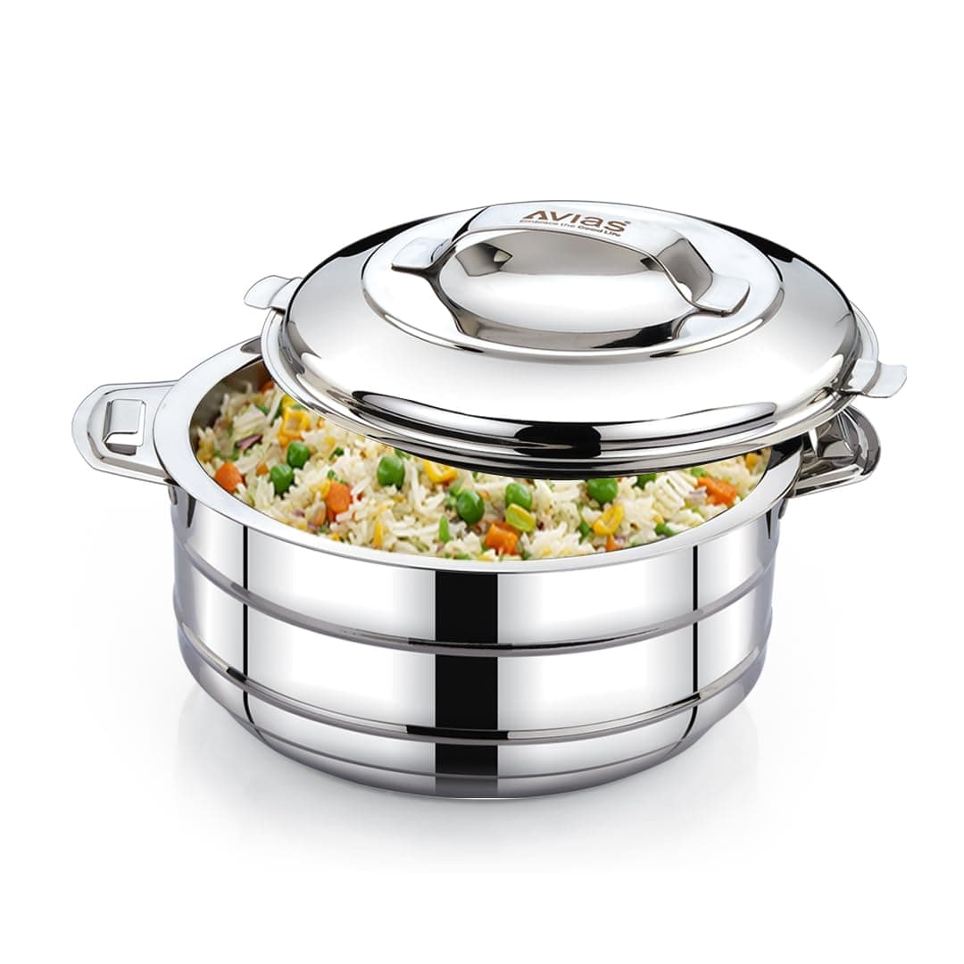AVIAS Astra Plus Stainless Steel Insulated Casserole/Hot Pot, 2500ml | Double-Wall Insulation, Twist-Lock Steel Lid, Food-Grade Stainless Steel, Keeps Food Hot for Longer, Serving & Storage