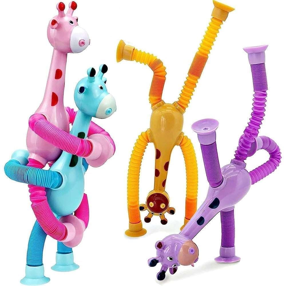 Amitasha 3 Pcs Telescopic Suction Cup Giraffe Toys Shape Changing Pop Fidget Tubes Sensory Toys for Girls Boys