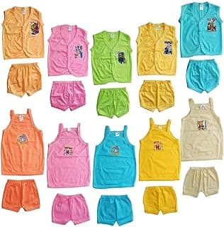 Generic N2&N3-New Born Baby Jhabla with Bottom for both Boy/Girl(0-6 months, Multicolor, Pack of 10)