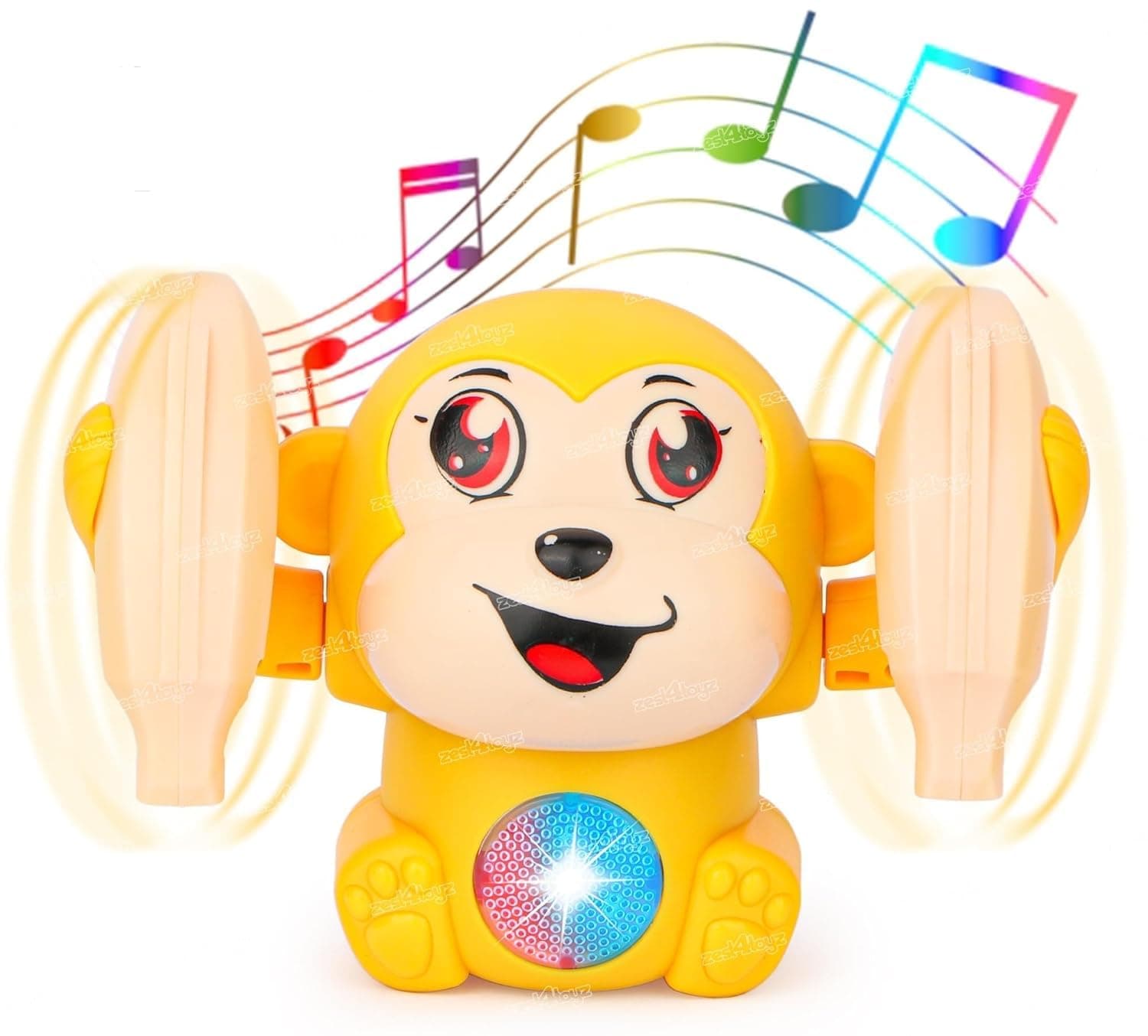 Zest 4 Toyz Dancing Monkey Musical Toy for Kids Baby Spinning Rolling Doll Tumble Toy with Voice Control Sensor Light and Music Rotating Arm Sound Toy - Made in India (Random Color Dispatch)