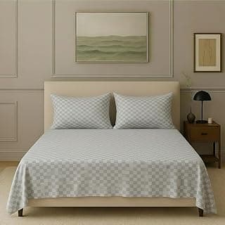 Trance Home Linen Premium Pure Cotton 300TC Checkered Jacquard Weave King Size Flat Bedsheet with 2 Pillow Covers | Hypoallergenic & Ultimate Comfort for Skin (108 x 108 inch, Silver Grey)