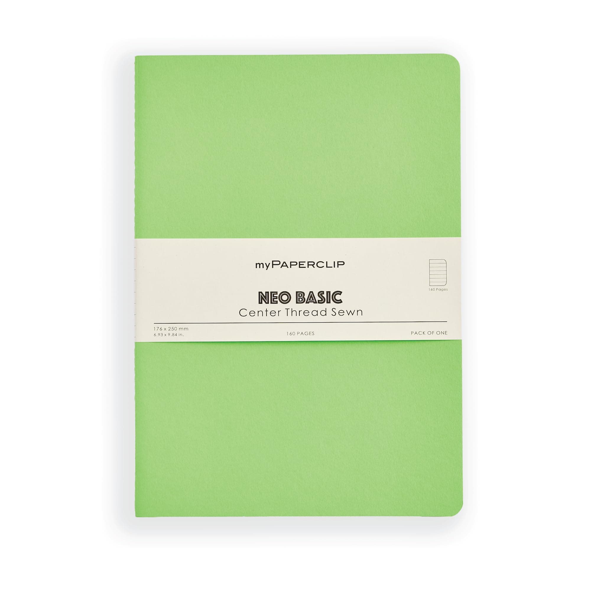 myPAPERCLIP NeoBasic B5 Ruled Notebook | 160 Pages, 80 GSM, 250 GSM Soft Cover, B5 (6.93 x 9.84 in) | Green