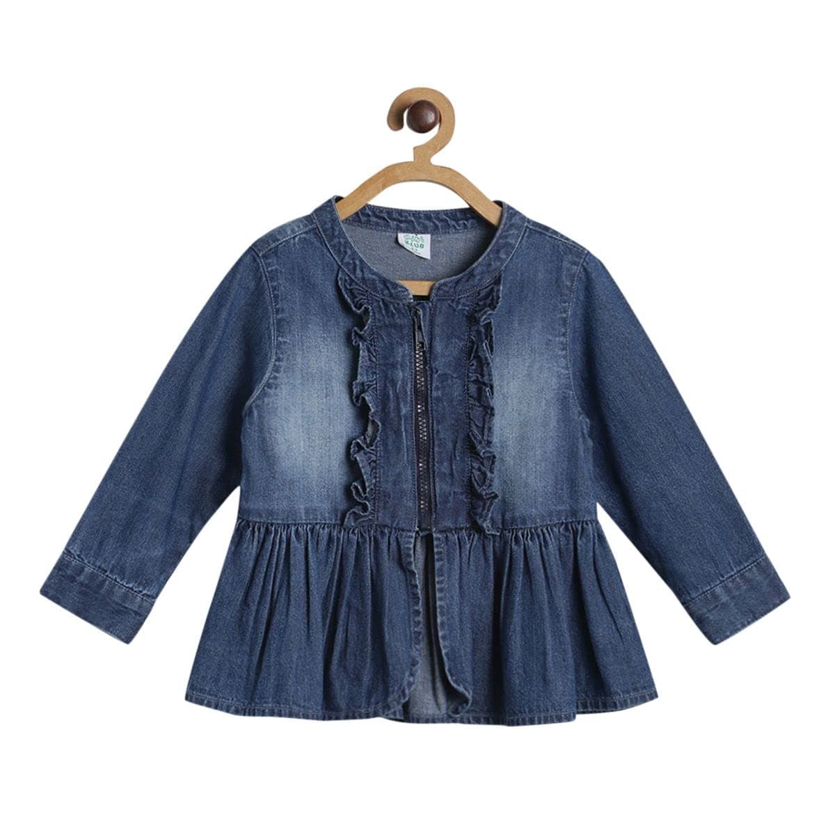 miniklub Kids Full Sleeve Front Open Woven Cotton Jacket, (Blue)