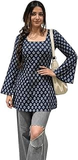 SONISHA ELEGANCE & STYLE SONISHA Women's Rayon Floral Print Short Kurti for Women Elegance Square Neck, Long Sleeves with Style Criss Cross Back Kurti, Top for Office Wear, Casual, Outdoor