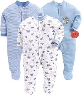 EIO � 100% Cotton Rompers/Sleep Suits/Jumpsuit/Night Suits for Baby Boys & Girls, Infants, New Born Pack of 3 (0-3 Months, Blue)
