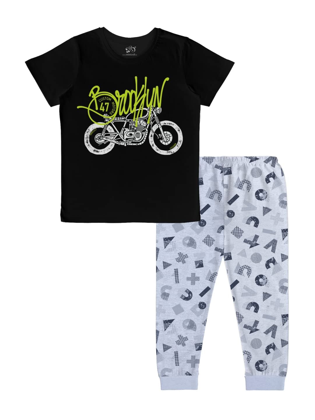minicult cotton kids pants and half sleeve t shirt combo set (Black 1)
