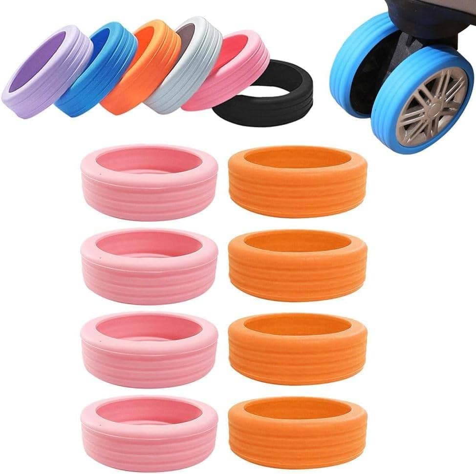 Pranjal MegaDeals Silicone Luggage Wheel Covers for Suitcase, Luggage Caster Cover for 8 Spinner Wheels | Shock-Proof, Protect Suitcase Wheels and Reduce Noise (Orange,Blue and Pack of 8 Pcs)