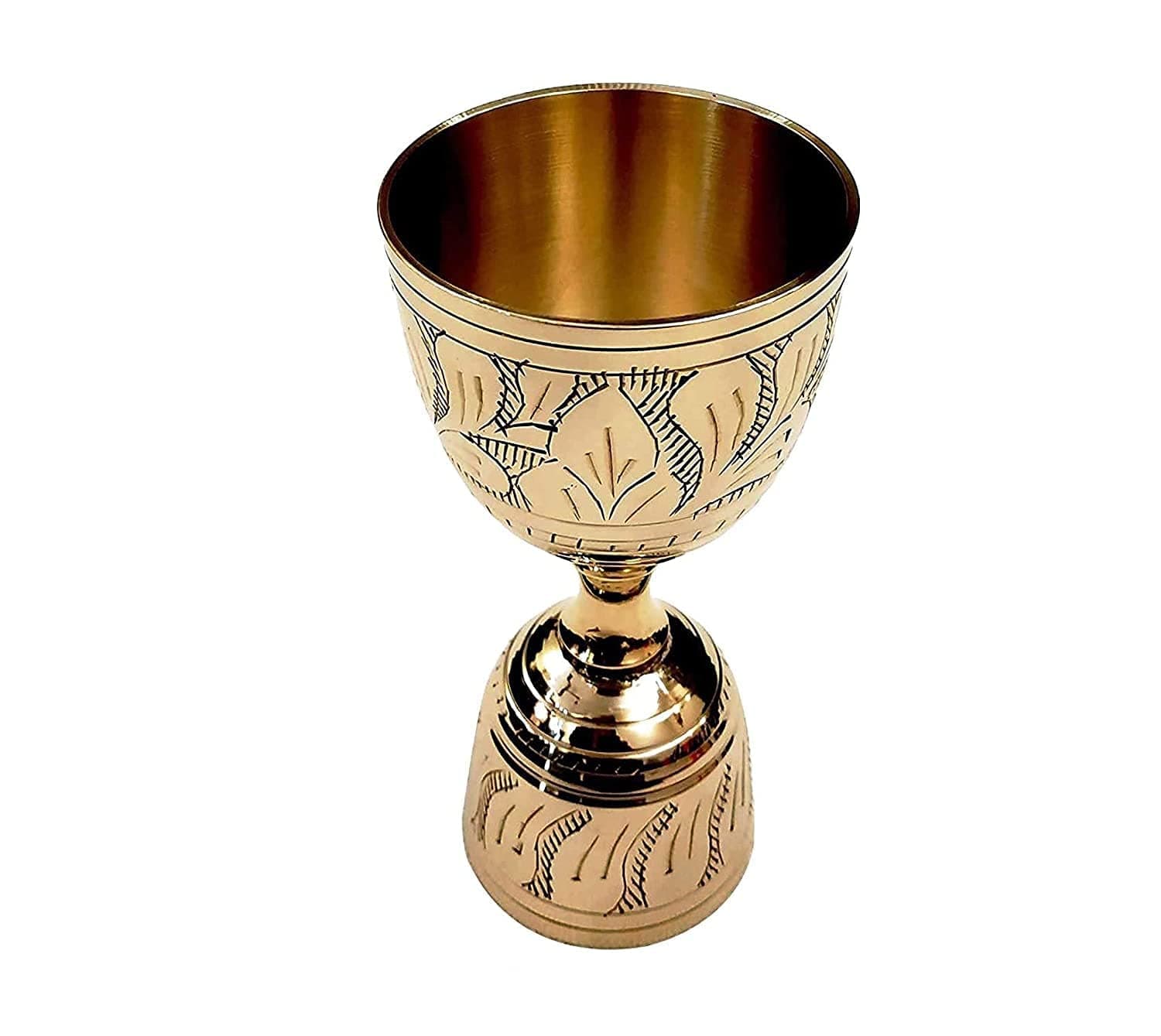 STREET MART Pure Brass Peg Measure Cup Gift Set Double-Sided 30 & 60ml Glass Bar Tool peetal Jigger Bar Mixed Cocktail Beaker Engraved Design (1, Brass Embossed)