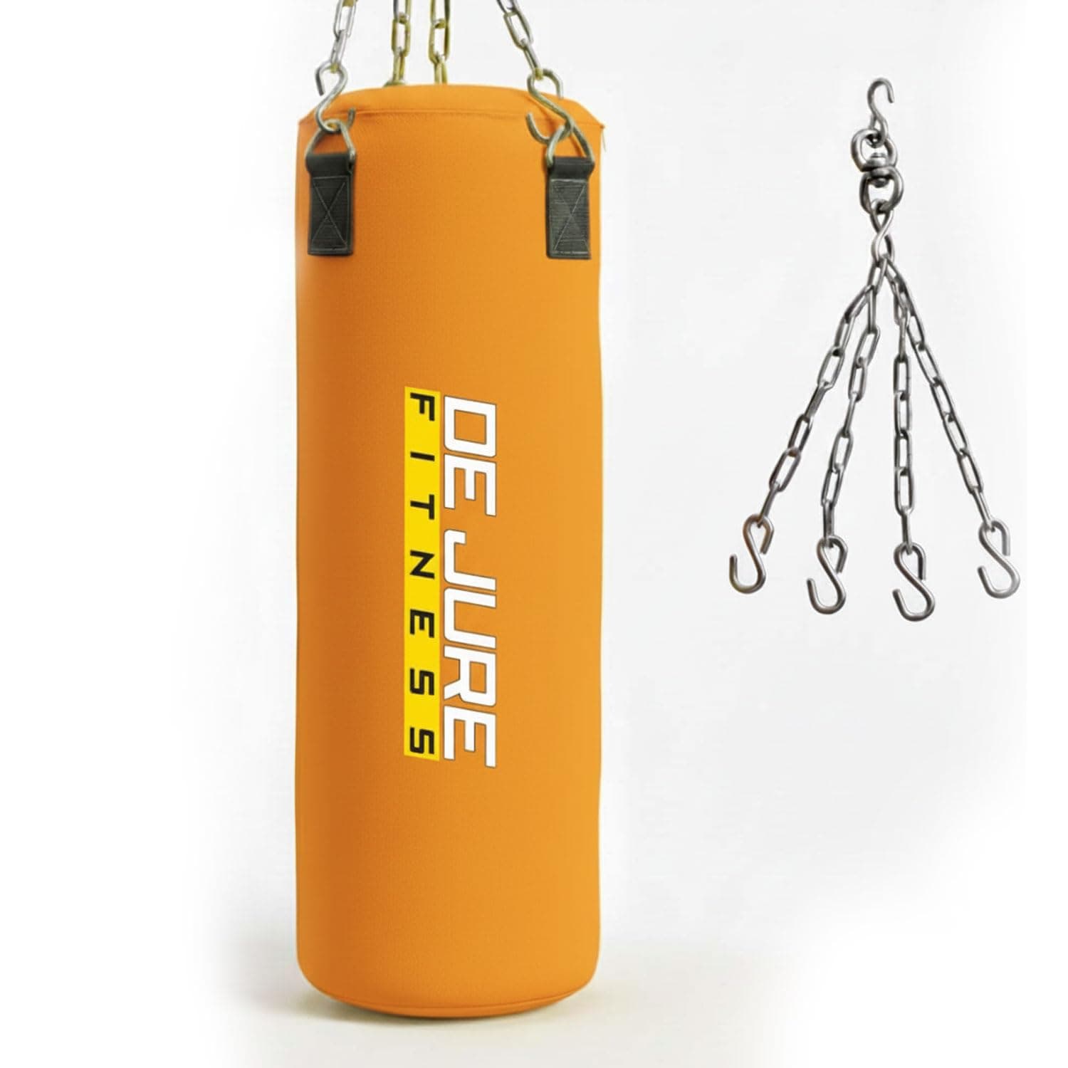 De Jure Fitness Heavy Duty 4 Ft Punching Bag with Rust-Proof Stainless Steel Hanging Chain | Durable Polyester Fabric | Comfortable Recycled Filling | Boxing MMA, Kickboxing - Orange, 4 Ft