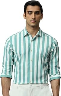 Green Vertical Stripes Slim Fit Shirt