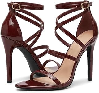 Generic Uunda Fashion Women's Burgundy Patent Leather High Heel Sandals | Strappy Ankle Buckle Open Toe Party Use Stiletto Heels for Women HL-1321-V3