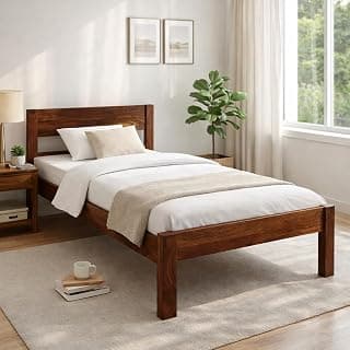 Solid Sheesham Wood Single Bed | Natural Finish | Strong Wooden Cot for Adults | 74 x 38 Inches (Walnut)