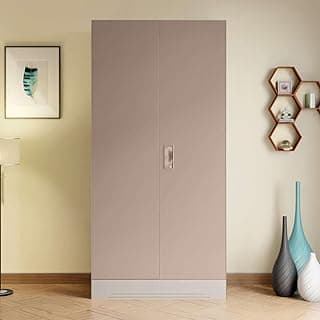 Interio by Godrej Almirah Slimline 2-Door Steel Almirah, Cupboard for Clothes (Alpine White and Portabella Matte), 1-Year Warranty, 1 Locker, 4 Shelves