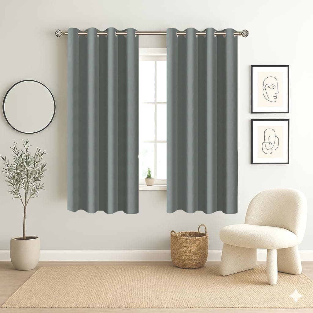 Homestan 75% Blackout Window Curtains 5 Feet Long Set of 2, Room Darkening Parda with Grommet Design for Home Decor (5x4 Feet, Grey)