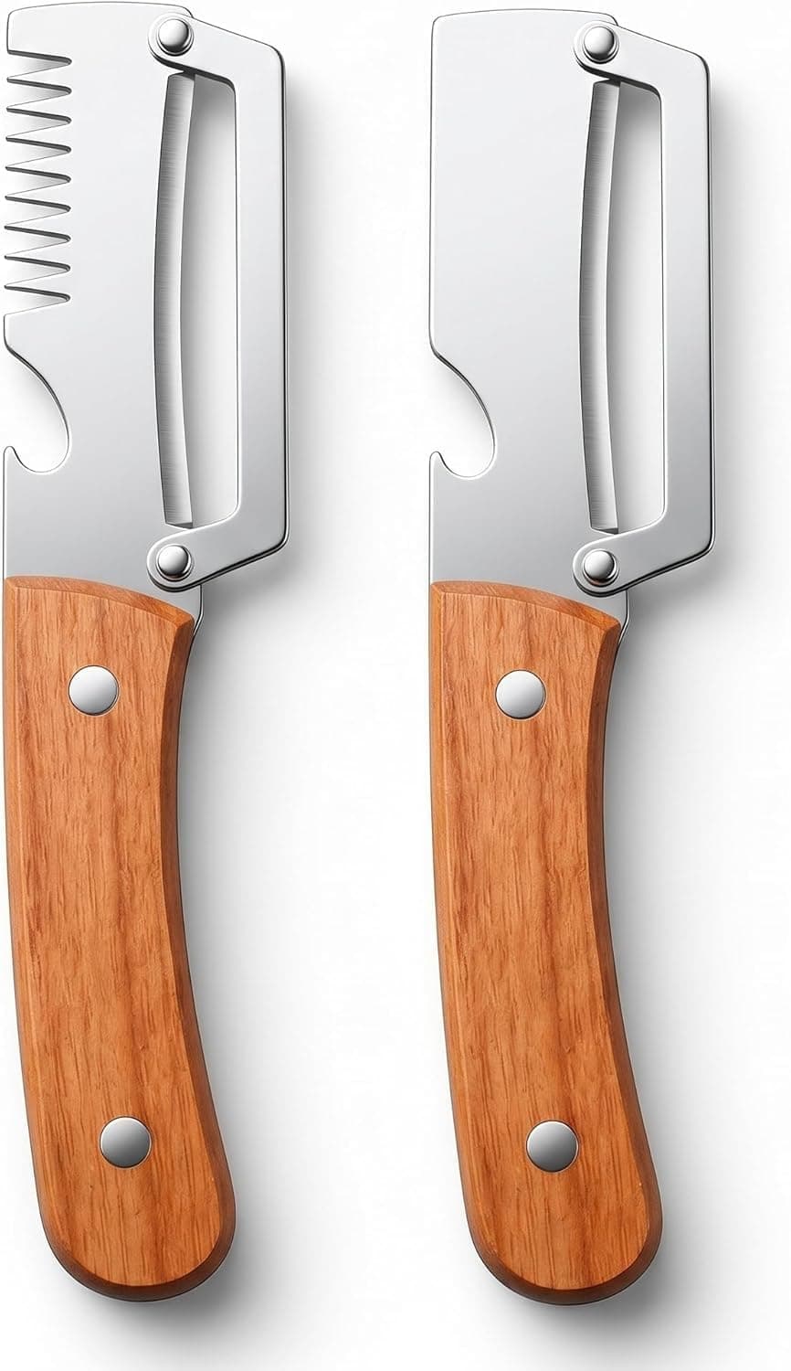 Vegetable Peeler with Bottle Opener, Stainless Steel Blade, Wooden Handle, for Fruit, Potato, Carrot, Pumpkin (Manual Peeler Combo)