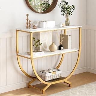 Brown Art SHOPPEE 3 Tier Console Tables, 30" Height Entryway Table, Sofa Table Behind Couch Stand, Entryway Furniture Entry Way Table with Storage for Living Room, Hallway, Entrance, (Gold & White)