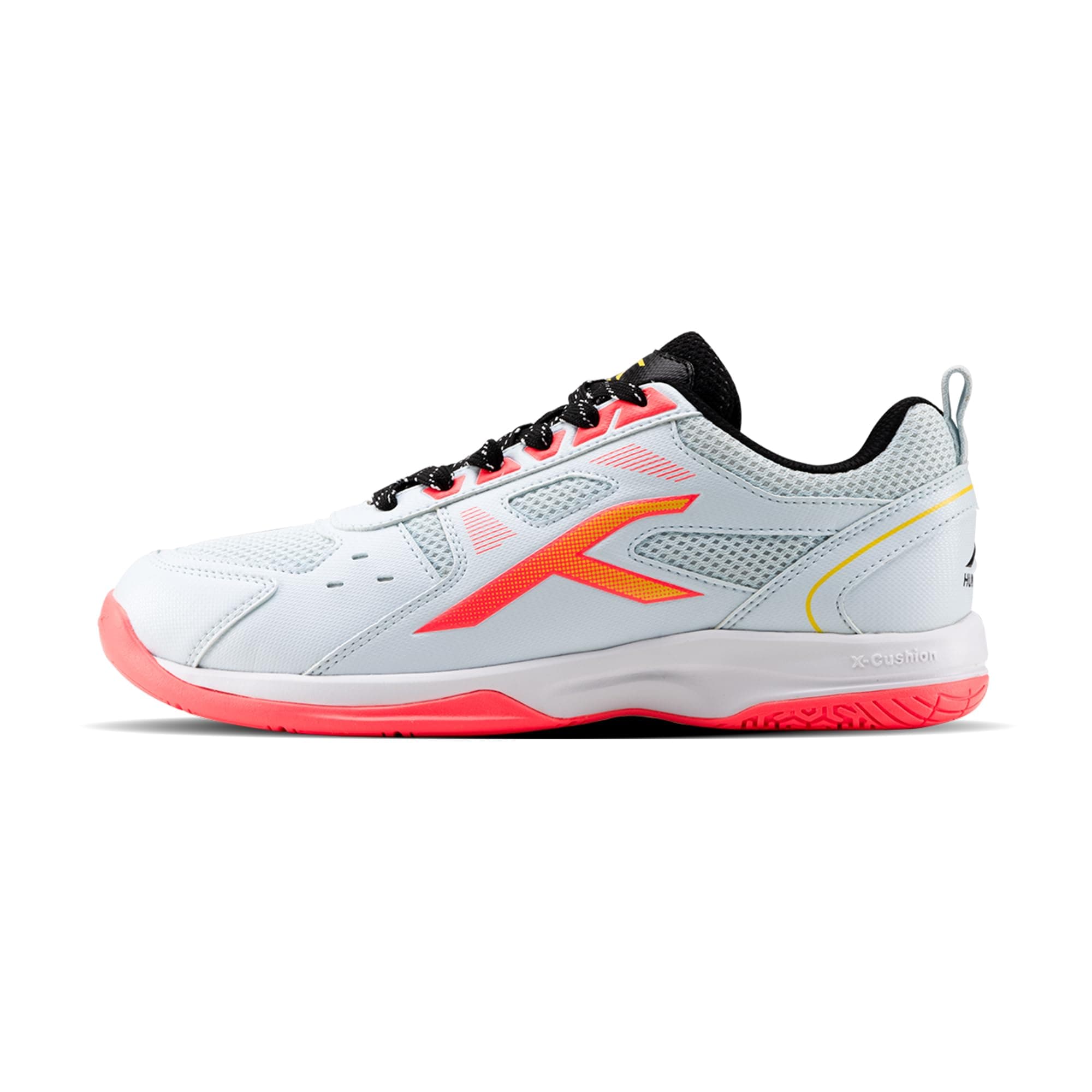 Hundred Raze Badminton Shoes (Non Marking) | Also Perfect for Squash, Table Tennis, & Indoor Sports | Lightweight & Durable | X-Cushion, Active Grip Sole (Lt Blue/Orange/Black/Yellow ; 7 UK)