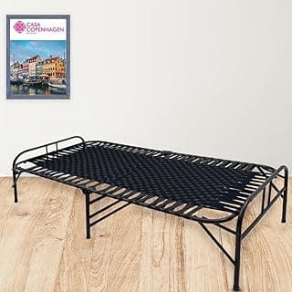 Casa Copenhagen, Portable Single Folding Bed Heavy Duty Metal Cot Khat for Sleeping Bed Space Saving Design Sturdy Synthetic Niwar feet - Jet Black & Black
