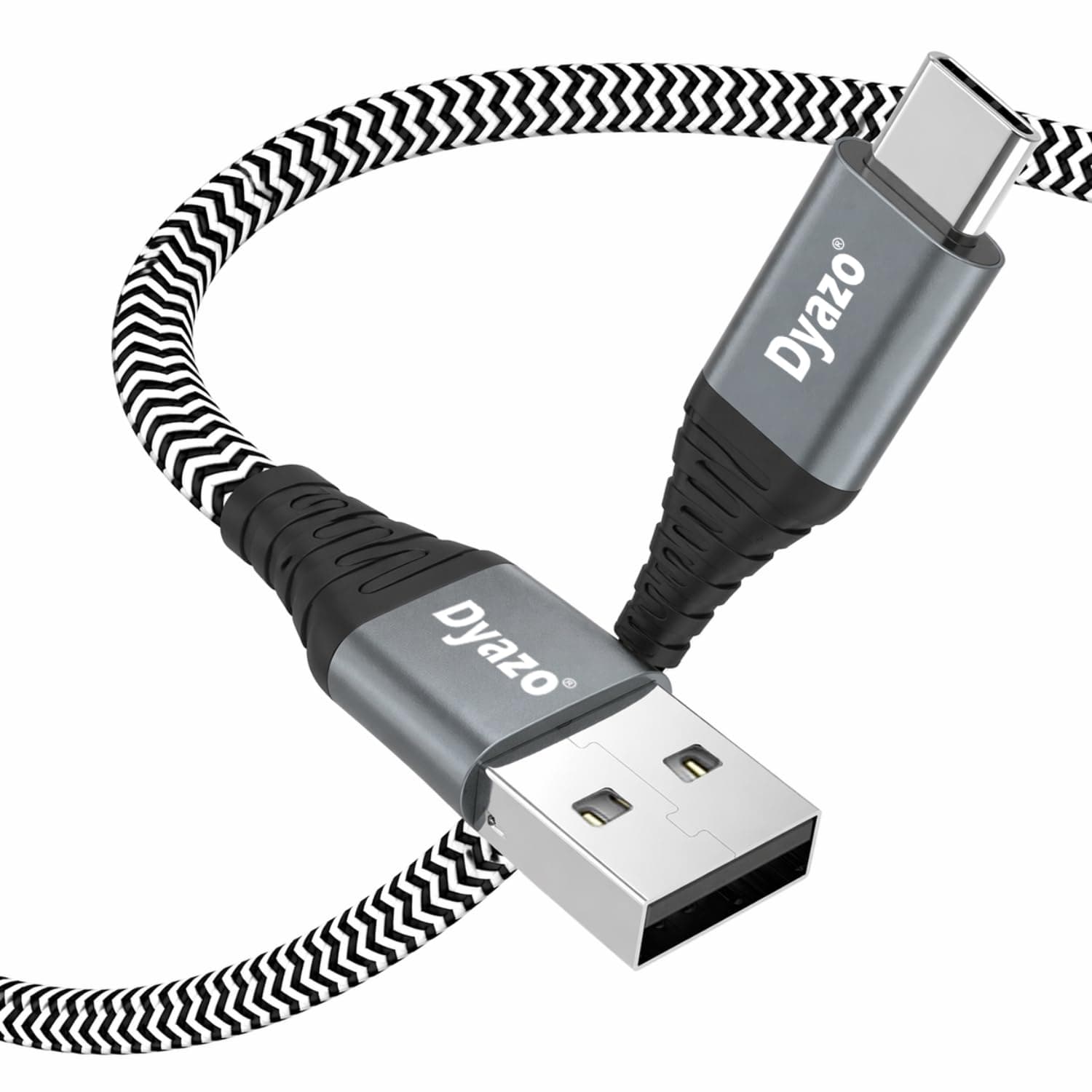 Dyazo Pro 2.8A Type C Fast Charging Cable | Nylon Braided USB to USB C Charger Cord with Data Sync | Compatible with Samsung, Xiaomi, Realme, Oppo, Vivo & Type C Devices - 3 year Warranty (1M, Black)