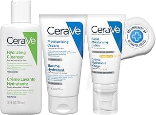 CeraVe Morning Skincare Combo Set of 3 For Normal to Dry Skin| Hydrating Cleanser 88ml, Moisturizing Cream 50ml, SPF 50 Facial Moisturizing Lotion 52ml