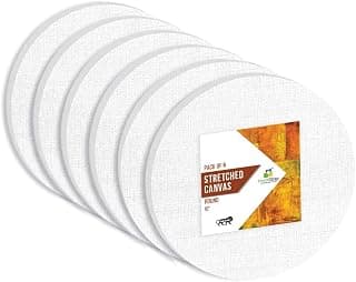 Homestrap 10 Oz Primed Cotton Pre Stretched 6 Inch Round Canvas with Wooden Frame – Pack of 6