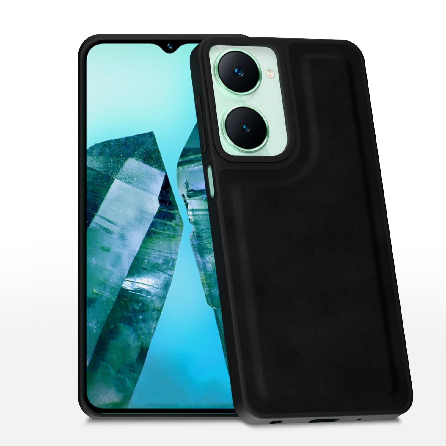 Amazon Basics Back Cover for iQOO Z9 Lite 5G | Vivo T3 Lite 5G | Vivo Y18 | Y18e | Y03 | Premium PU Leather | Soft Touch Finish | Full Camera Protection | Raised Edge Bumper Case (Black)