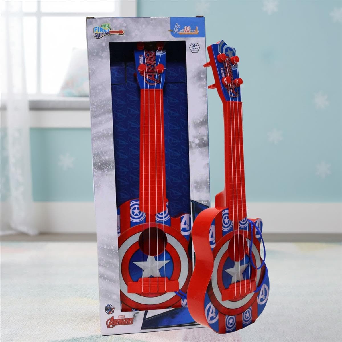 Kriiddaank Marvel Avenger Theme 4-String Guitar for Kids - Small Electric & Classical Style Toy Instrument for Beginners - Fun Educational Musical Toy|Birthday Gift for Boys & Girls Age 3+ - Red