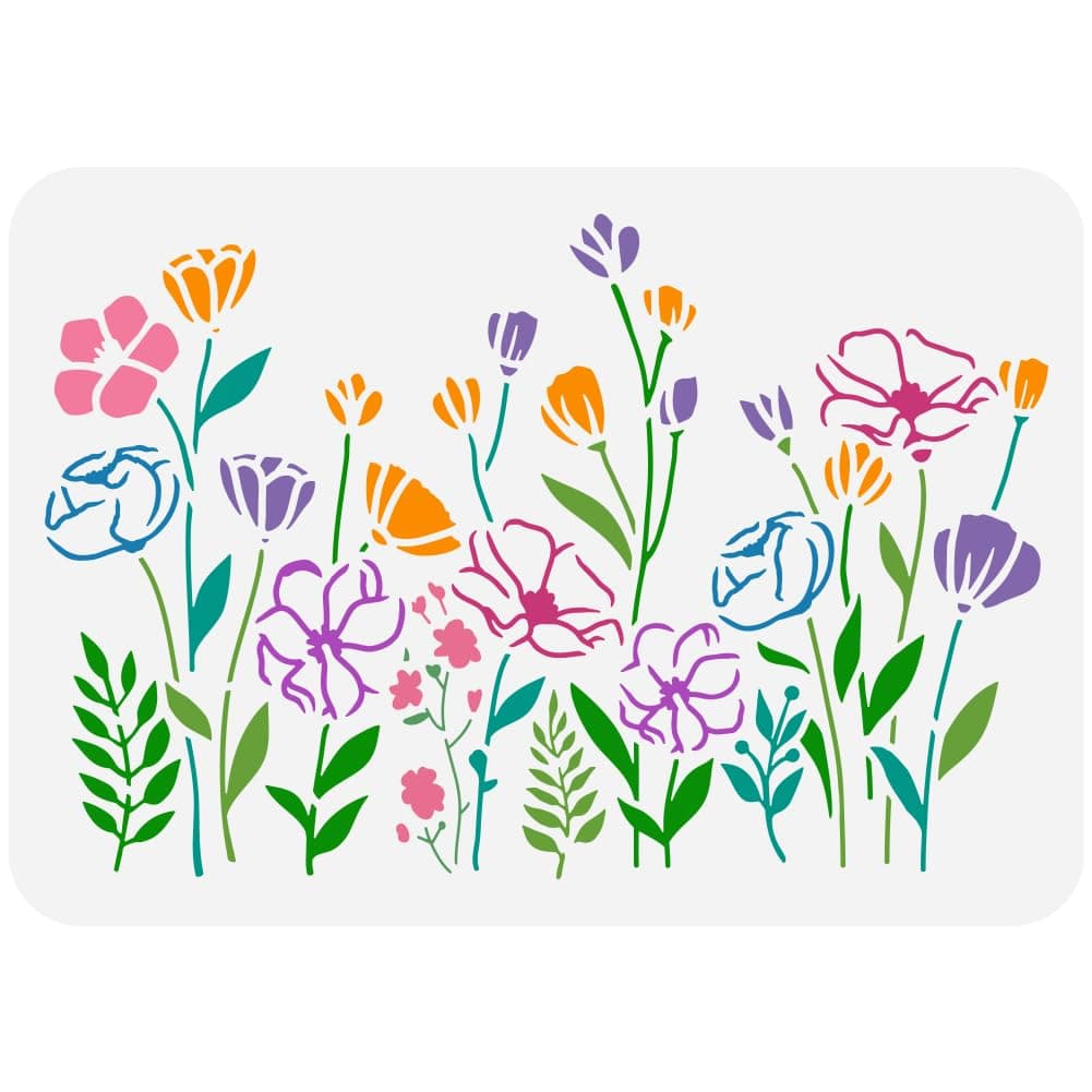 FINGERINSPIRE Wildflowers Painting Stencil 8.3x11.7 Inch, Reusable Floral Pattern Template - Large PET Plastic Stencil for Wall, Wood, Fabric DIY Nature-Themed Home Decor Crafts