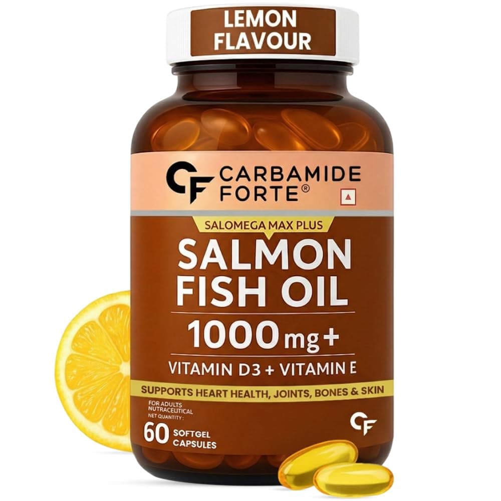 Carbamide Forte Salmon Omega 3 Fish Oil Capsules | Salmon Fish Oil Omega 3 Capsule 1000mg For Men & Women | Omega3 Fishoil Supplement For Heart, Joints, Bones & Skin - 60 Softgels