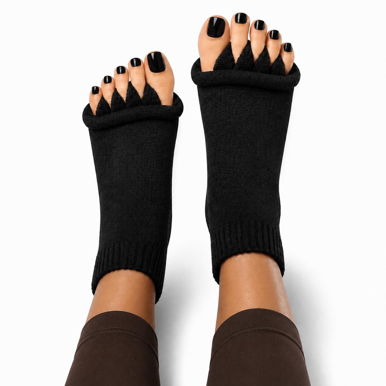 Taulix Foot Alignment Orthopedic Cotton Socks for Men & Women | Five Toe Separator | Foot Pain Relief | Bunion Corrector | Plantar Fasciitis Support | Improves Posture & Flexibility | Free Size Black (1 Pair)