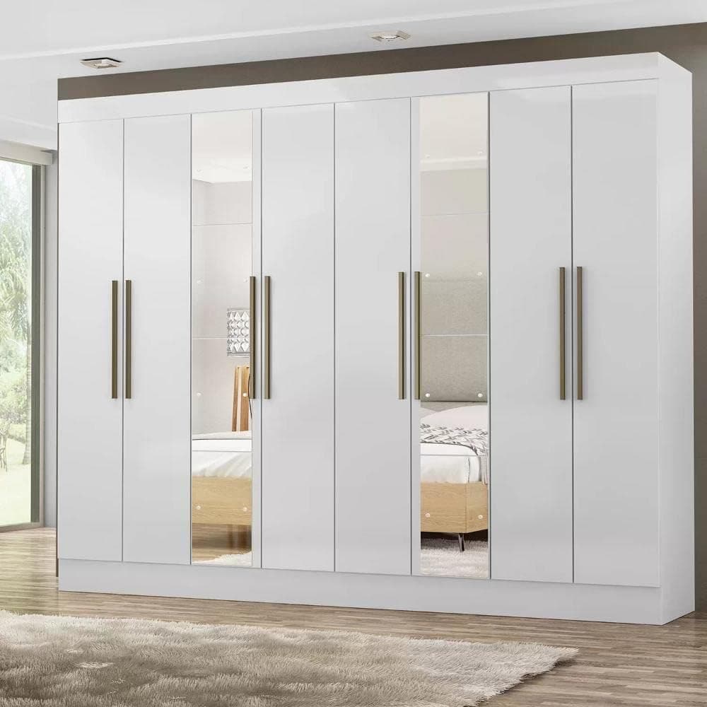 Furnilife Engineered Wood Wardrobe 8 Doors 2 Drawers, White Color, (Wxhxd):210X200X49 Cm, Suitable For Bedroom, Laundry Room, Closet, Garage,