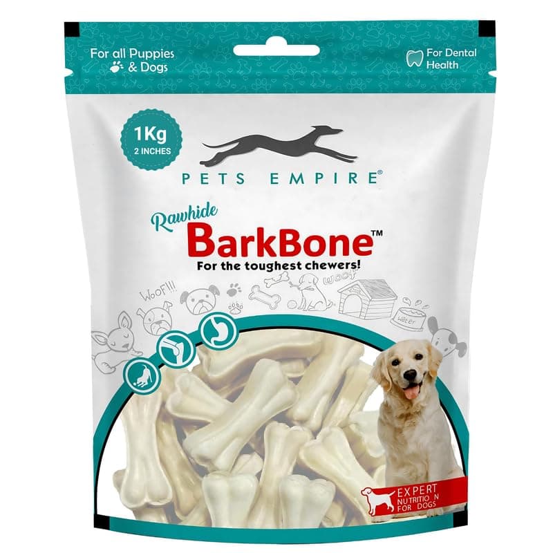 PETS EMPIRE Rawhide Pressed Chew Dog Bone Pack 2 Inches, Chewy Dogs Training and Feeding Treats, Crunchy Chew Calcium Bones, Pet Haddi Treat for Dogs, Pups, Puppies - 1kg
