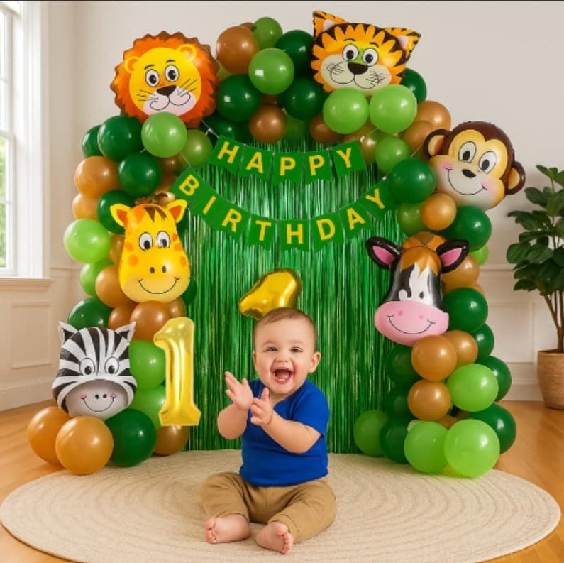GROOVY DUDZ Decoration Items For Boys -50Pcs Jungle Theme Decoration -1st Birth day Party Decorations, Decorations kit for Boys 1st birth day Baby boy Decoration Items kit 1 Year